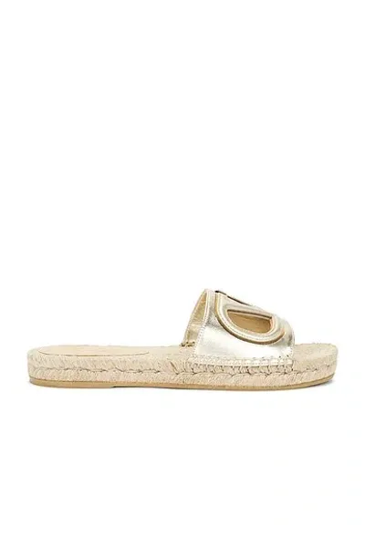 Valentino Garavani V Logo Cut Out Espadrille Slide In Gold