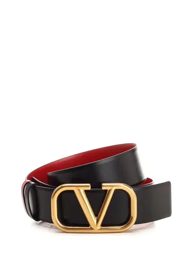 Valentino Garavani 4cm Reversible V Logo Leather Belt In Black,red