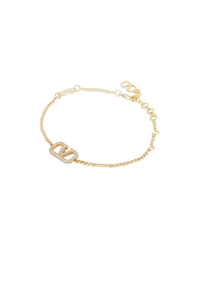 Valentino Garavani V Logo Signature Bracelet In Oro & Crystal Silver Shade