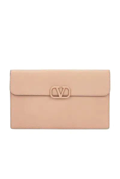 Valentino Garavani V Logo Signature Large Flat Pouch In Rose Cannelle