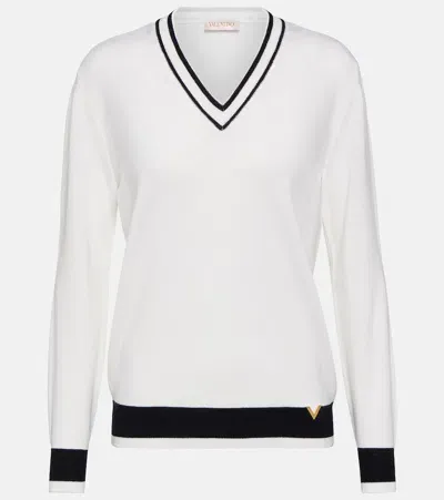 Valentino V-neck Wool Sweater In White