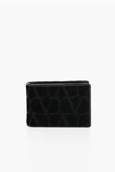 Valentino Garavani Velvet Logoed Wallet With Leather Interior In Black