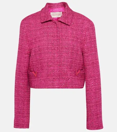 Valentino Vgold Cropped Lamé Tweed Jacket In Pink