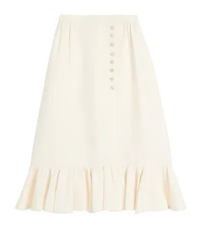 Valentino Virgin Wool-silk Midi Skirt In Neutrals