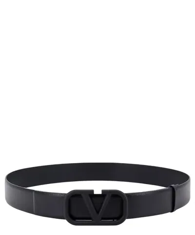 Valentino Garavani Vlogo Signature Leather Belt In Black