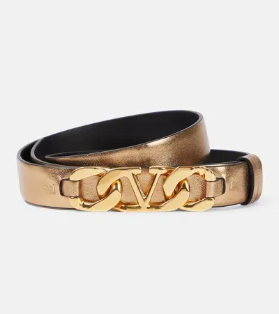 Valentino Garavani Vlogo Chain Leather Belt In Metallic