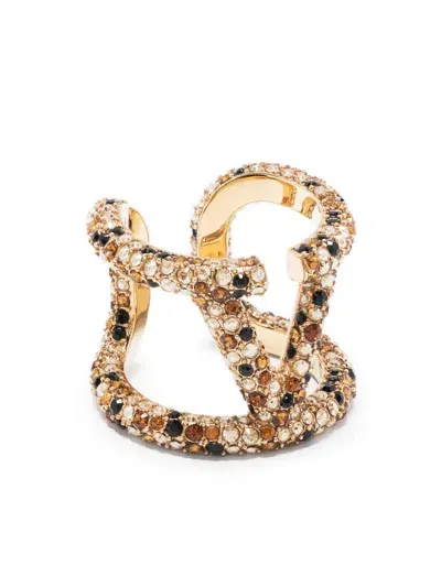 Valentino Garavani Vlogo Crystal-embellished Ring In Gold