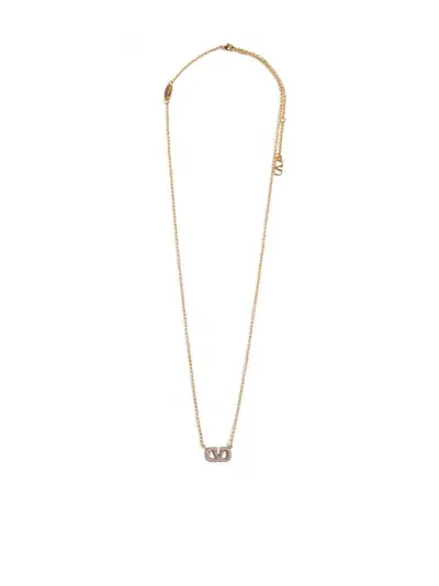 Valentino Garavani Valentino Vlogo Embellished Chain Necklace In Gold