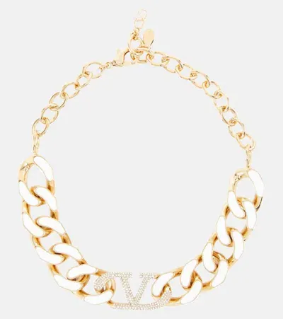 Valentino Garavani Vlogo Embellished Chainlink Choker In White