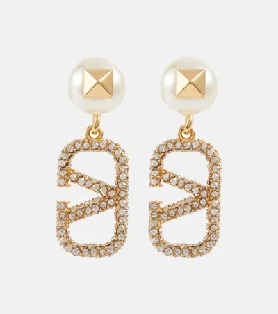 Valentino Garavani Vlogo Embellished Earrings In Gold