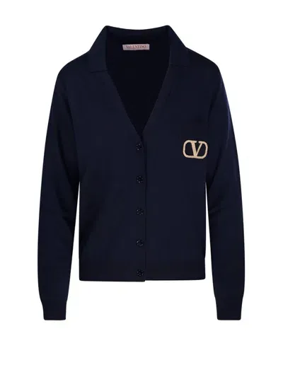 Valentino Vlogo Embroidered Buttoned Cardigan In Blue