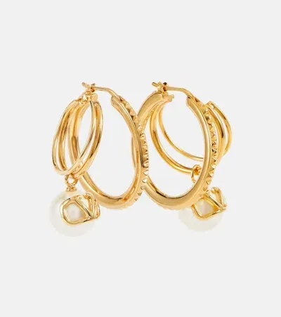 Valentino Garavani Vlogo Faux Pearl Hoop Earrings In Gold