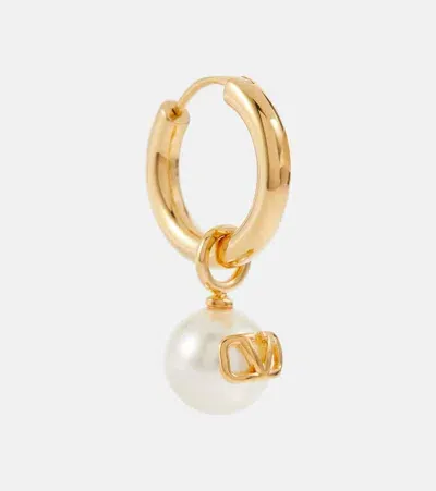 Valentino Garavani Vlogo Faux Pearl Single Hoop Earring In Gold