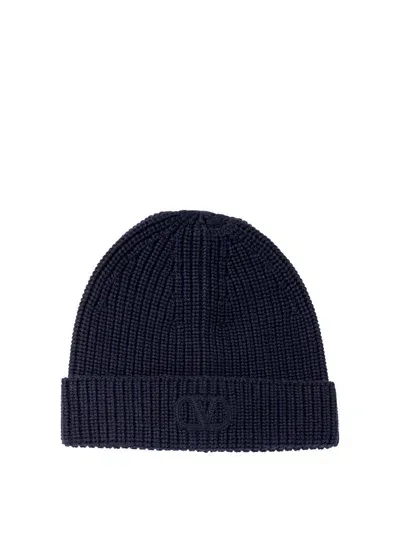 Valentino Garavani Valentino Vlogo Knitted Beanie In Navy