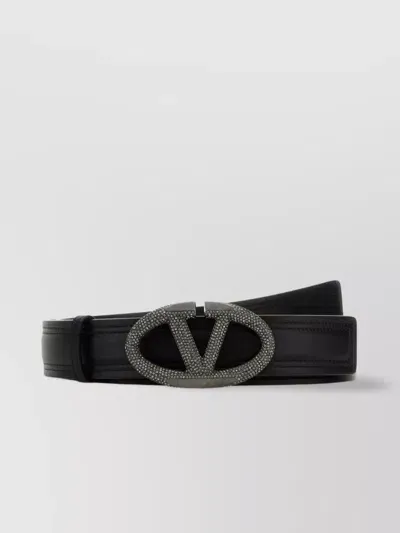 Valentino Garavani Vlogo Leather Belt Adjustable Length In Black