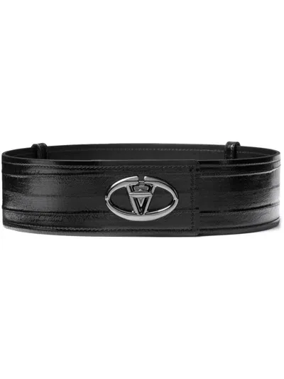 Valentino Garavani Vlogo Leather Belt In Schwarz