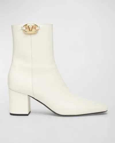 Valentino Garavani Vlogo Leather Block-heel Booties In 098 Ivory