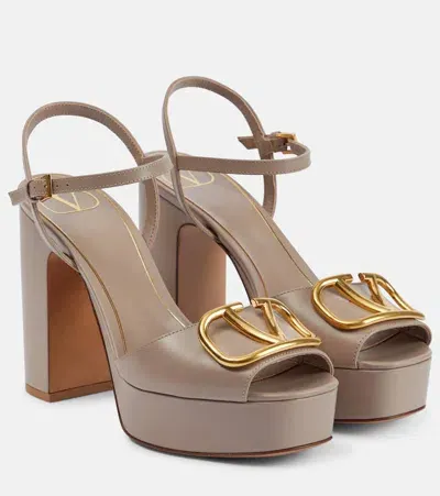 Valentino Garavani Vlogo Leather Platform Sandals In Beige