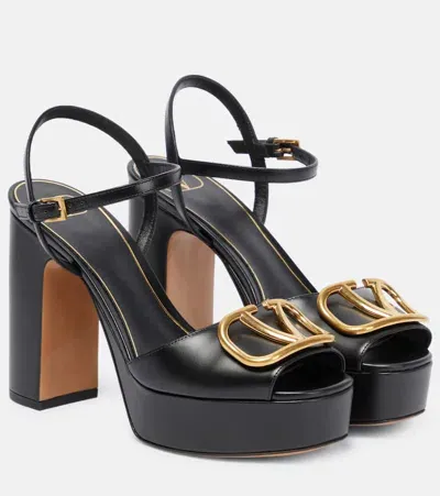 Valentino Garavani Vlogo Leather Platform Sandals In Black