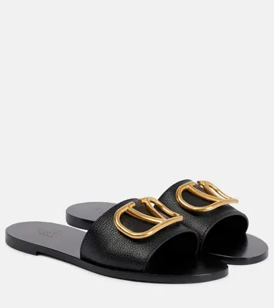 Valentino Garavani Vlogo Leather Slides In Gold