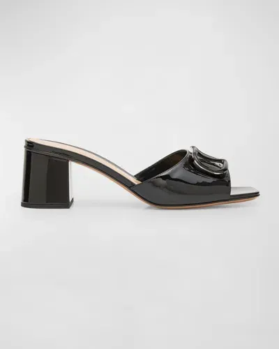 Valentino Garavani Vlogo Leather Tonal Mule Sandals In Black