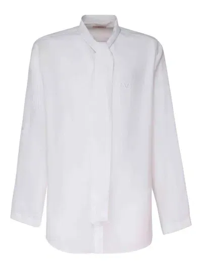 Valentino Vlogo Linen Shirt With Flowing Tie In Blanco