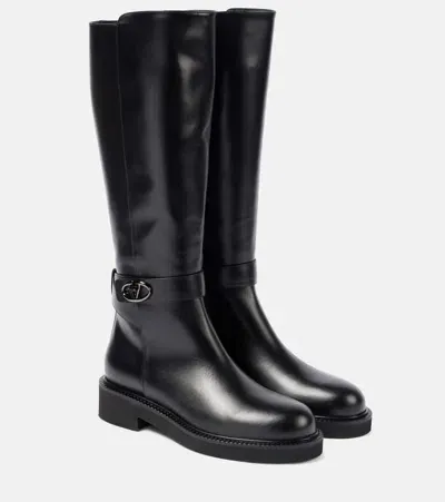 Valentino Garavani Vlogo Locker Leather Knee-high Boots In Black