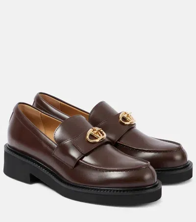 Valentino Garavani Vlogo Locker Leather Loafers In Brown