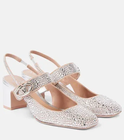 Valentino Garavani Vlogo Locker Embellished Slingback Pumps In Silber