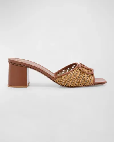 Valentino Garavani Vlogo Medallion Raffia Slide Sandals In N30 Tabacco Selle