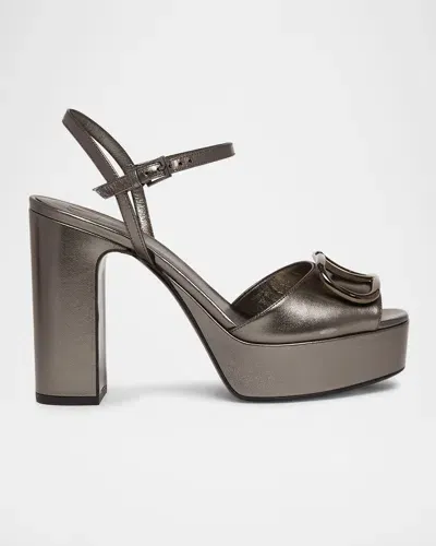 Valentino Garavani Vlogo Metallic Ankle-strap Platform Sandals In Antracite