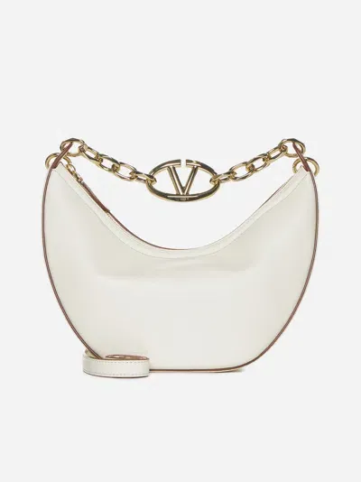 Valentino Garavani Small Vlogo Moon Leather Shoulder Bag In Ivory