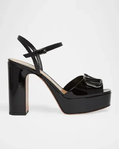 Valentino Garavani Vlogo Patent Ankle-strap Platform Sandals In Nero