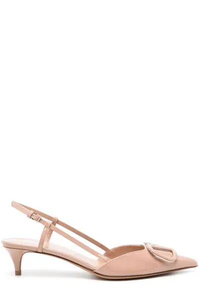 Valentino Garavani Valentino Vlogo Plaque Pointed Toe Pumps In Pink