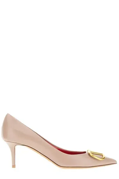 Valentino Garavani Valentino Vlogo Plaque Pointed Toe Pumps In Pink