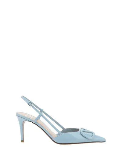 Valentino Garavani Vlogo Pumps Slingback In Blu Porcellana