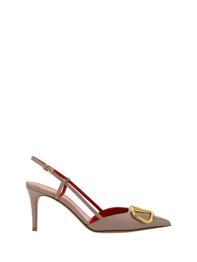 Valentino Garavani Vlogo Pumps Slingback In Beige