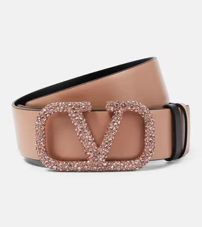 Valentino Garavani Vlogo Reversible Leather Belt In Pink