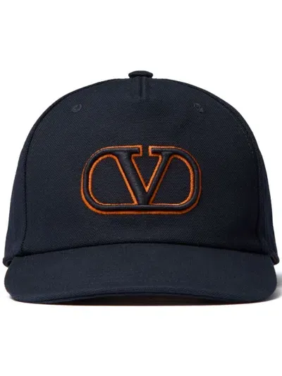 Valentino Garavani Vlogo Signature Cotton Cap In Blue