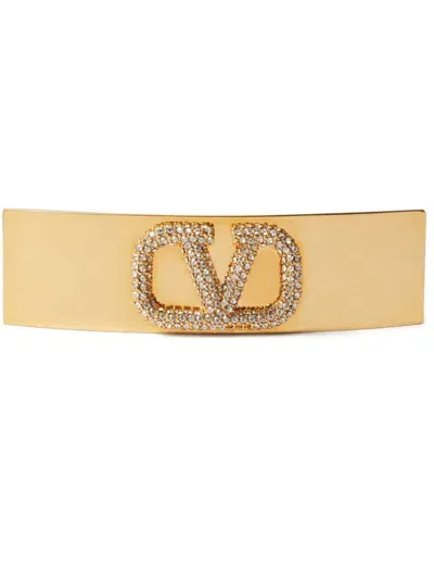 Valentino Garavani Logo-embellished Hair Clip In Gold