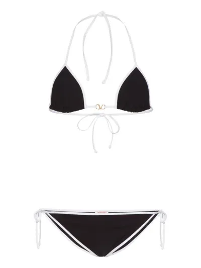 Valentino Logo-plaque Halterneck Bikini Set In Black