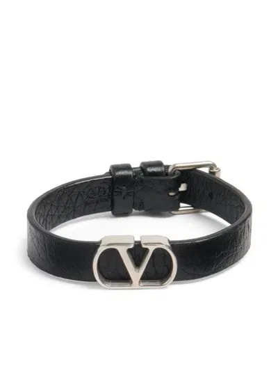 Valentino Garavani Vlogo Signature Leather Bracelet In Black