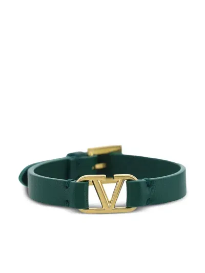 Valentino Garavani Vlogo Signature Leather Bracelet In Green