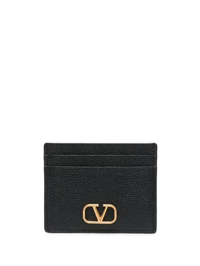 Valentino Garavani Vlogo Signature Leather Card Case In Black