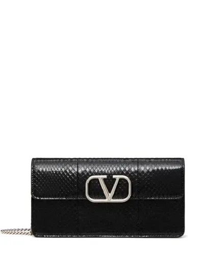 Valentino Garavani Vlogo Signature Leather Chain Wallet In Black