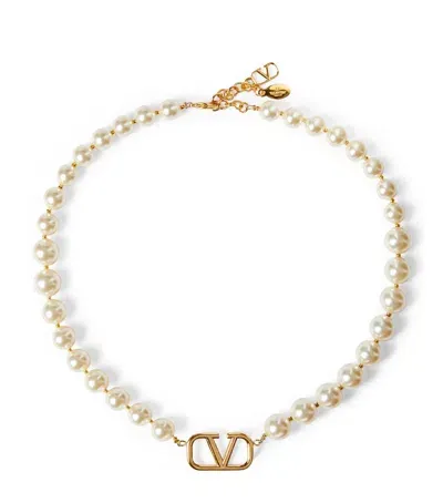 Valentino Garavani Vlogo Signature Pearl Necklace In Metallic