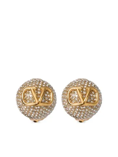 Valentino Garavani Vlogo Signature Strass Embellished Earrings In Gold