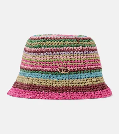 Valentino Garavani Vlogo The Bold Striped Crocheted Faux Raffia Bucket Hat In Multicolor