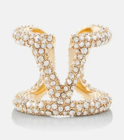 Valentino Garavani Vlogo Signature Swarovski Crystal Ring In Gold