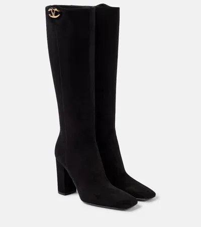 Valentino Garavani Leather Boots With Logo Detail In Schwarz